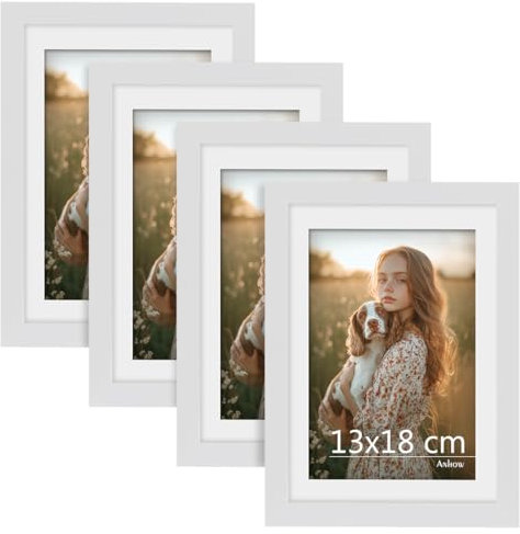 Set de 4 Marcos de Fotos 13x18 cm, Decoración del Hogar PVC Marcos de Fotos, Estilo Moderno para Exhibición en Pared o Mesa, Opción para Espacios de Arte, Oficinas y Hogares - Blanco