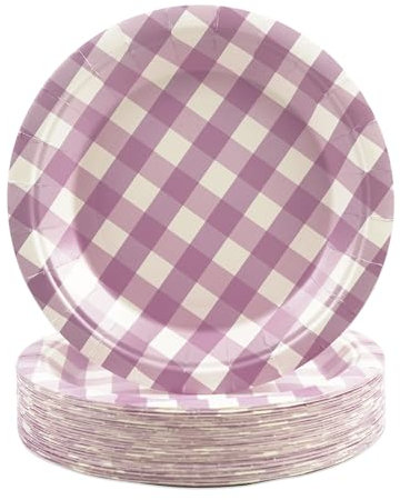 HFBOBP 50Pcs Gingham Paper Plates, 7 inch Pink Checked Dessert Cake Plates Plaid Disposable Tableware Party Supplies for Picnic, Camping, Family Gathering, Baby Shower, Birthday, Bachelor Party