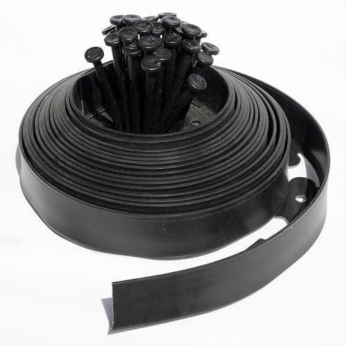 Greenology 10m / 32ft Flexible Lawn Edging, Plastic Garden Edging Border with 30 Strong Securing Pegs, Height 5cm, Black