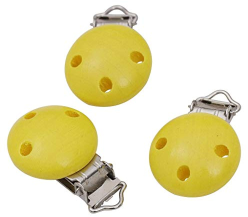 Fuhjythy 10 Il Bois Attache Sucette Ensemble De Clips Sucette Attache Mamelon À Pince pour Chaînes Factices - Jaune