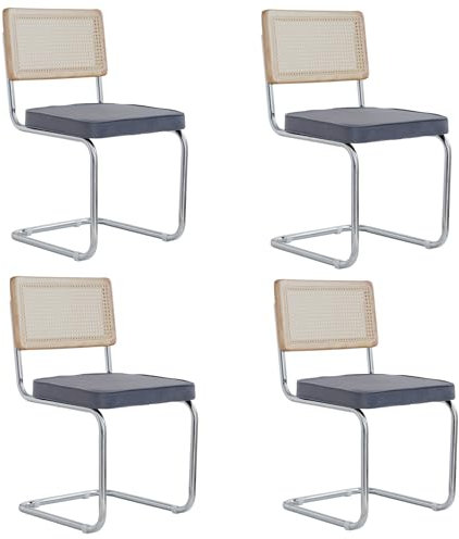 Uderkiny Esszimmerstühle 4er Set,Gepolsterte Rattan-Küchenstühle, Rattan-Rückenlehne/stahlrahmen, Geeignet für Esszimmer/Büro/Küche/Schlafzimmer(Grau,4)