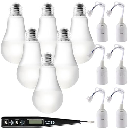 GBKDQQ 6 x 3000K E27 LED Leuchtmittel mit 6 x Baufassung Lampenfassung+ VDE-Spannungsprüfer: Ersatzfassung LED Birne 15W matt, Baufassung mit Kabel, Weißes Licht