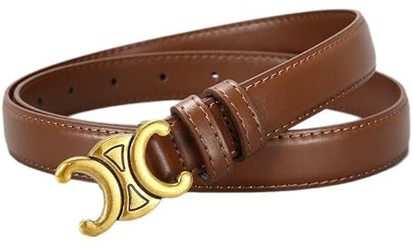 Clyhon Women's Belts Gürtel Damen Leder Goldene Schnalle Gürtel Damen Verstellbar Mode für Jeans, Freizeithosen, Kleider (Braun)