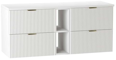 Wena Mobel Waschbeckenunterschrank Hängend 140 cm Breit | Waschtischunterschrank mit 4 Schubladen und Regal | Badezimmerschrank unter Waschbecken | Hängeschränke fürs Bad (Weiß)