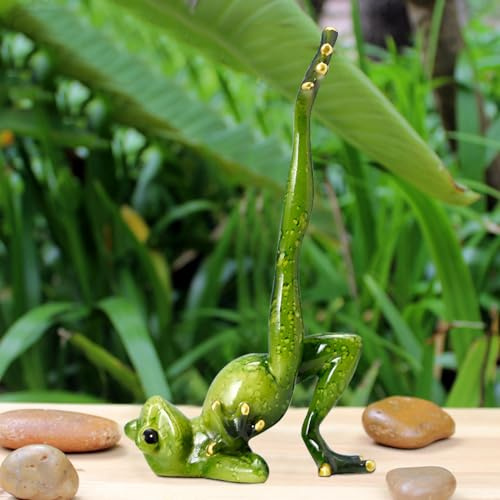 Kaezuy Yoga Frosch Figuren Gartendeko, Lustige Frosch Statue Dekorationen, Grün Harz Yoga Frog Miniatur Deko für Wohnzimmer Desktop Balkon Garten, Geschenke für Frauen Kinder (B)