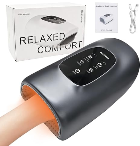 Elektrisches Handmassagegerät,Kabelloses Handmassagegerät mit 3 Massage 3 Temperaturen,5 Presse Ebenen Therapie,Finger Massagegerät das Beste Geschenk für Familie und Freunde(Grau)
