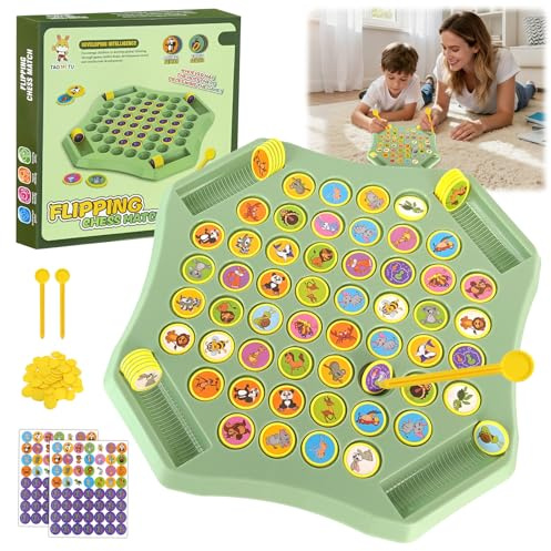 Yozexin Flip Chess Memory, Tier Flip Schach Memory Schachspiel Family Brettspiele Kinder Matching Interaktives Lernspiel Gedächtnis Schach Lernspielzeug für Kinder Familie Partys Feiertage