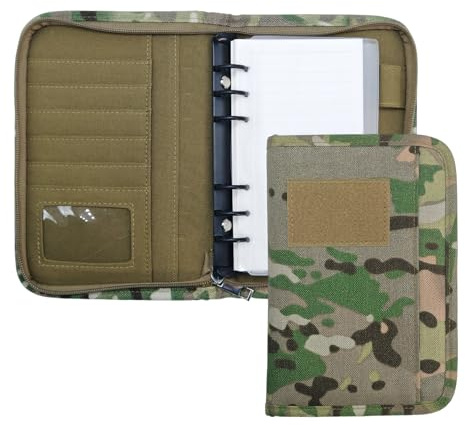 Taktische Padfolio Ringbinder mit 45 Blatt, Militär Padfolio Ringbuch mit Reißverschluss, Militär-Notizbuchhülle, Wetterfester A6 Notizbuch Ordner, Abnehmbarer 6-Ringbuch-Organizer, Tarnfarbe