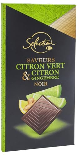CARREFOUR SELECTION - Chocolat Noir Intense, Citron Vert et Gingembre Acidulé Épicé, Tablette 100g - Lot De 4
