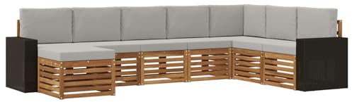 vidaXL Outdoor-Sofagarnitur mit Kissen 8 pcs Natürlich und Hellgrau, Gartenmöbel, modernes Outdoor-Sofa, Sitzgruppe für Terrasse, Lounge-Bereich, langlebiger Komfort