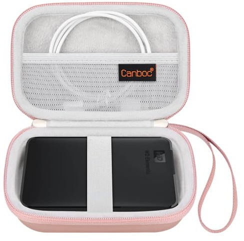 Canboc Hard Drive Carrying Case for Western Digital Elements WD My Passport Canvio Basics Seagate Backup Plus Slim 1TB 2TB 3TB 4TB, External Hard Drive Case, Mesh Bag fits USB Cable, Rose Gold
