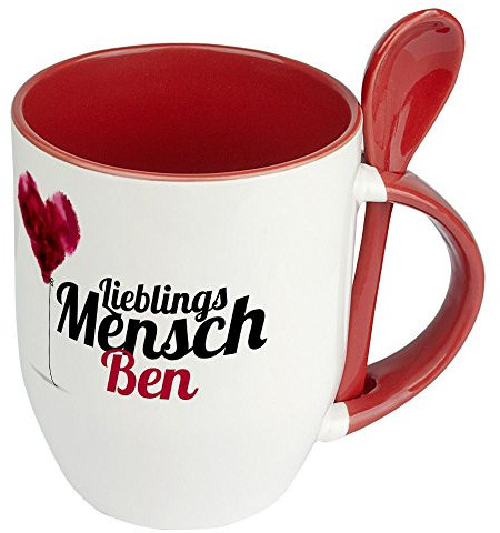 printplanet Löffeltasse mit Namen Ben - Motiv Lieblingsmensch - Namenstasse, Kaffeebecher, Mug, Becher, Kaffeetasse - Farbe Rot