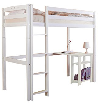 TiCAA Hochbett Kinderbett Tolly Buche massiv Weiss teilbar
