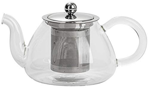 Argon Tableware 700ml Glass Infuser Teapot - Heat-Resistant Borosilicate Glass with Removable Stainless Steel Strainer - Transparent Bell-Shaped Design for Loose Leaf & Herbal Tea