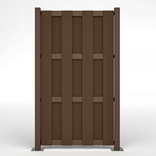 HORI WPC Lamellenzaun Komplettset - Moderner Sichtschutz für den Garten - Robuster & pflegeleichter Zaun mit einfacher Montage - 1x Schmal + 1x Pfosten zum einbetonieren Braun
