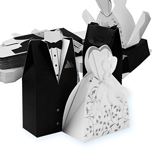 CAILI 100 Stück Süßigkeiten Schachtel Hochzeitskasten Bonbons Schachtel für Hochzeit, (50 Paar) Hochzeit Brautkleid Entwurf Brautpaar Gastgeschenk