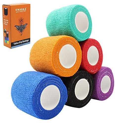 Tattoo Grip Cover Wrap, SOTICA 6 Rollen Tattoo Griff Abdeckung Wrap Tattoo Griff Bandage 2× 5 Yards Elastischer Verband Sportverban (6 Farben)