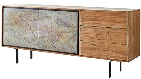 DELIFE Kommode Juwelo 175x40x75 Akazie Natur Stein Beine Schwarz