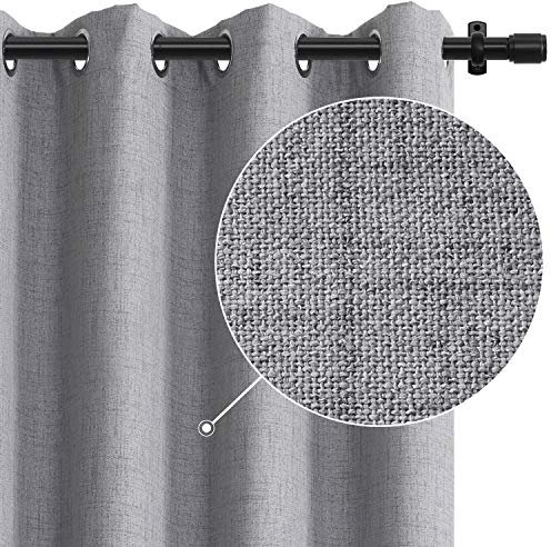 100% Blickdicht Vorhang mit Ösen, 2 Stücke Verdunkelungsvorhang Leinen-Optisch, Verdunklungsvorhänge mit Blickdichtem Futter, Gardinen Blickdicht für Wohnzimme 175 x 140 cm (H x B) - Grau