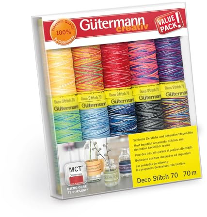 Gütermann creativ Nähfaden-Set mit 10 Spulen Zierstichfaden Deco Stitch 70 70 m in verschiedenen Multicolour-Farben