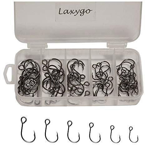 60pcs/Box Inline Single Hooks Single Replacement Hooks for Fishing Baits Lures 2/0 1/0 1# 2# 4# 6# (60pcs Hooks)