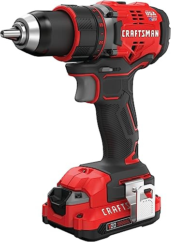 CRAFTSMAN Kit de taladro/destornillador inalámbrico V20, 1/2 pulgada, 2 baterías y cargador incluidos (CMCD720D2)
