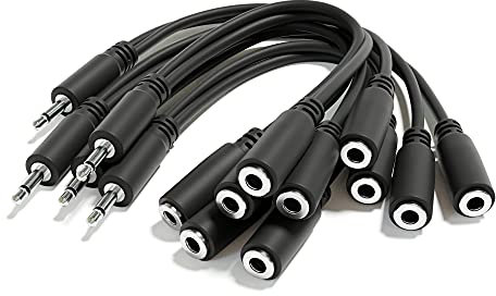 ExcelValley - 5-Pack - Mono Splitter Y Patchkabel - TS 3,5mm 1/8 Eurorack Synth Synthesizer [Schwarz]