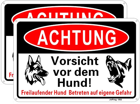 Joffreg Achtung Vorsicht vor dem Hund Schild,20 x 30 cm aus Stabiler Aluminium 1mm Reflektierendes Warnschild mit UV-Schutz,Wetterfest,einfache Montage,2 Stück