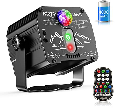Disco-Lichter, Gvoo Wiederaufladbare Sound Aktivierte Partylichter 5 Farben 60 Modi RGB Discokugel-Lichter mit verschiedenen Mustern und Timing-Funktion für Feiertage, Partys, Geburtstag & Weihnachten