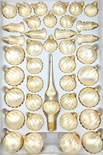 39 TLG. Glas-Weihnachtskugeln Set in 'Ice Champagner Gold' Regen - Christbaumkugeln - Weihnachtsschmuck-Christbaumschmuck