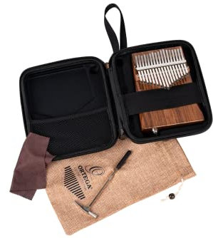 Ortega Guitars Kalimba C-Dur elektroakustisch - Percussion Series - Daumenklavier mit 17 Zungen - Mit Pickup - Inklusive Zubehör - Akazie, Natur (OKB1E)