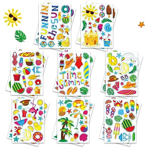 Aufkleber für Kinder, BROMMAT 145PCS Selbstklebende Sticker kinder Hawaii Aufkleber, Sommer Aufkleber, Strand Aufkleber für Kinder zum Verzieren von Karten und Bastelprojekten (16 Stück)