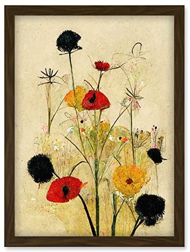 Red Poppies And Yellow Marigolds Wild Flowers Artwork Framed Wall Art Print A4