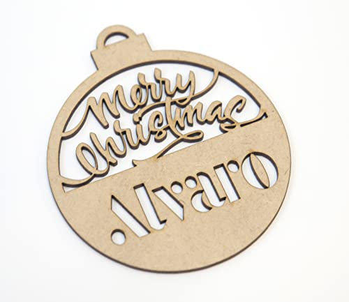 Weihnachtskugeln aus Holz, personalisiert mit Namen, Weihnachtsschmuck, Christbaumschmuck (Modell 3)
