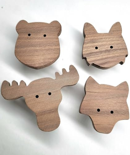 Skandinavische Tiere Wandhaken aus unbehandeltem Walnussholz (Elch Luchs Bär Wolf) Garderobe Eingangsbereich Kleiderhaken Kinderzimmer Flur Baby Geschenk