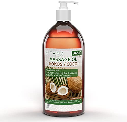 Kitama Massageöl Aroma Kokos - Körper-Öl für Massagen - Pflegeöl - Aroma-Öl - pflegendes Entspannungs-Öl - Kokos-Nuss - 1000ml (1-Liter)