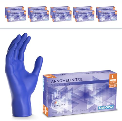 1000x ARNOMED® Gants en nitrile taille L Bleu océan, Gants à usage unique pour chirurgie & laboratoire, Gants en nitrile sans poudre & sans latex, Moufles en nitrile XS, S, M, L, XL, XXL