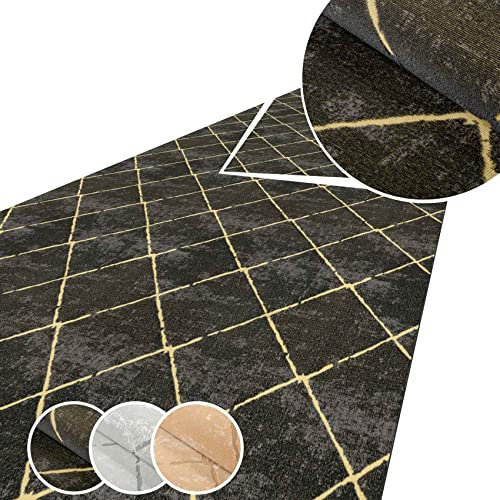 ANRO Teppich Läufer Küchenteppich Küchenläufer Flur Läufer Küche rutschfest anpassbar Weich Velours Schwarz 140x120cm