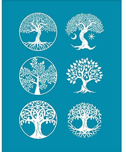 OLYCRAFT Stencil in Argilla 10 x 12,7 cm, Motivo Albero della Vita, Serigrafia per Pasta polimerica, Stencil per Serigrafia, Stencil per trasferimento a Rete a Tema vegetale Stencil a Rete