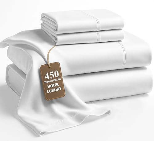 LANE LINEN Queen Sheet Set - 450 Thread Count Premium Soft Long Staple 100% Cotton Sheets, Hotel Luxury Sateen Silky Finish, Snug Fit 15 Deep Pocket, Low Pill, Machine Washable - White