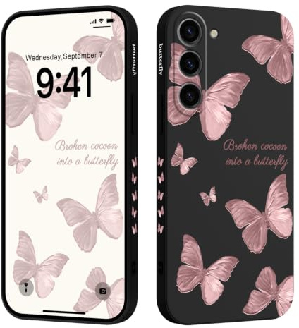 LEECG für Samsung Galaxy S23 Plus Hülle, Kreative Blume Muster Design, Anti Fall Weiches Slim Silikon Dünne Handyhülle Cover für Samsung S23 Plus, Schmetterling Schwarz