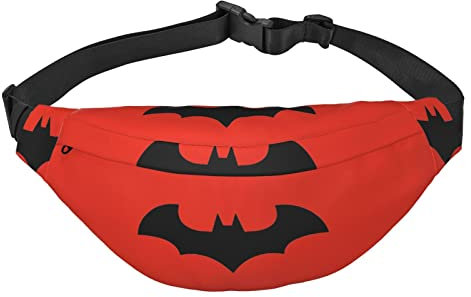 Black Bat Printed Casual Crossbody Fanny Pack Herren und Damen 3 Reißverschluss Zwischenschicht Verstellbarer Gürtel Laufen Outdoor Reise Essentials, Schwarz, Einheitsgröße