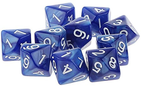 Tiuimk 10-teiliges blaues 0-9-Würfel-Set für TRPG-Spieleliebhaber – Acryl-Material