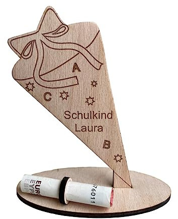 minimutz Geldgeschenk Schulanfang Einschulung | Personalisiertes Geschenk aus Holz mit Namen | Geschenkidee Schulkind Füllung Schultüte