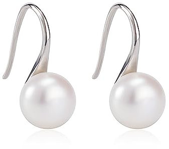 Hmzidz Freshwater Pearl Earrings Silver Drop Pearl Earrings for Women 925 Sterling Silver Pearl Hoop Earrings Silver Pearl Hanging Earrings Hypoallergenic Open Hoops for Wonmen's Weding Bride