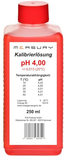 Measury pH Kalibrierlösung 4.00-250 ml pH Pufferlösung - Eichlösung | Kalibrierflüssigkeit Made in Germany, Eichflüssigkeit, kompatibel mit pH Messgeräten aller Marken