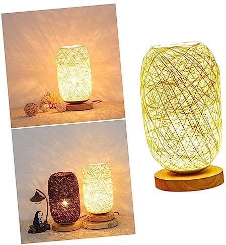 DOITOOL Schreibtischlampe Rattanlicht Kugellichter Kugellampe Lampe Mit Holzsockel Kugelleuchten Aus Rattan Tischlampe Hölzern Hochzeitsdekorationen