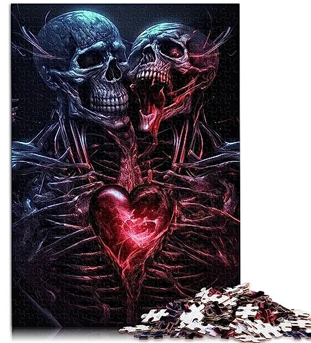 Puzzle für Erwachsene, Totenkopf-Herz, lustiges Puzzle für Erwachsene, 1000 Teile, geeignet für Erwachsene und Kinder über 12 Jahre, Papppuzzles, Rätselgröße: 26 x 38 cm