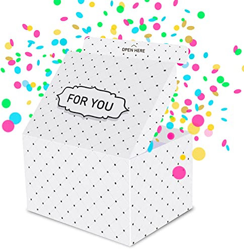 FETTIPOP Originale Geschenkbox DIY, Geschenkkarton Explodierende Konfetti (Premium Weiße) 18,5x14x11 cm, Überraschung Geschenkkarton Explosion Pop Up mit Wow-Effekt