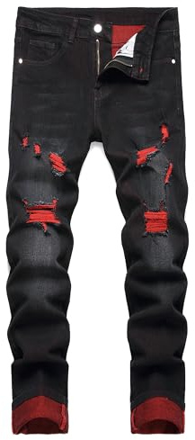 JUNBAOSS Men's Slim Fit Stretch Jeans Ripped Skinny Jeans for Men, Distressed Tapered Leg Fashion Comfort Flex Waist Cargo Denim Pant, Black 7804, Size 34